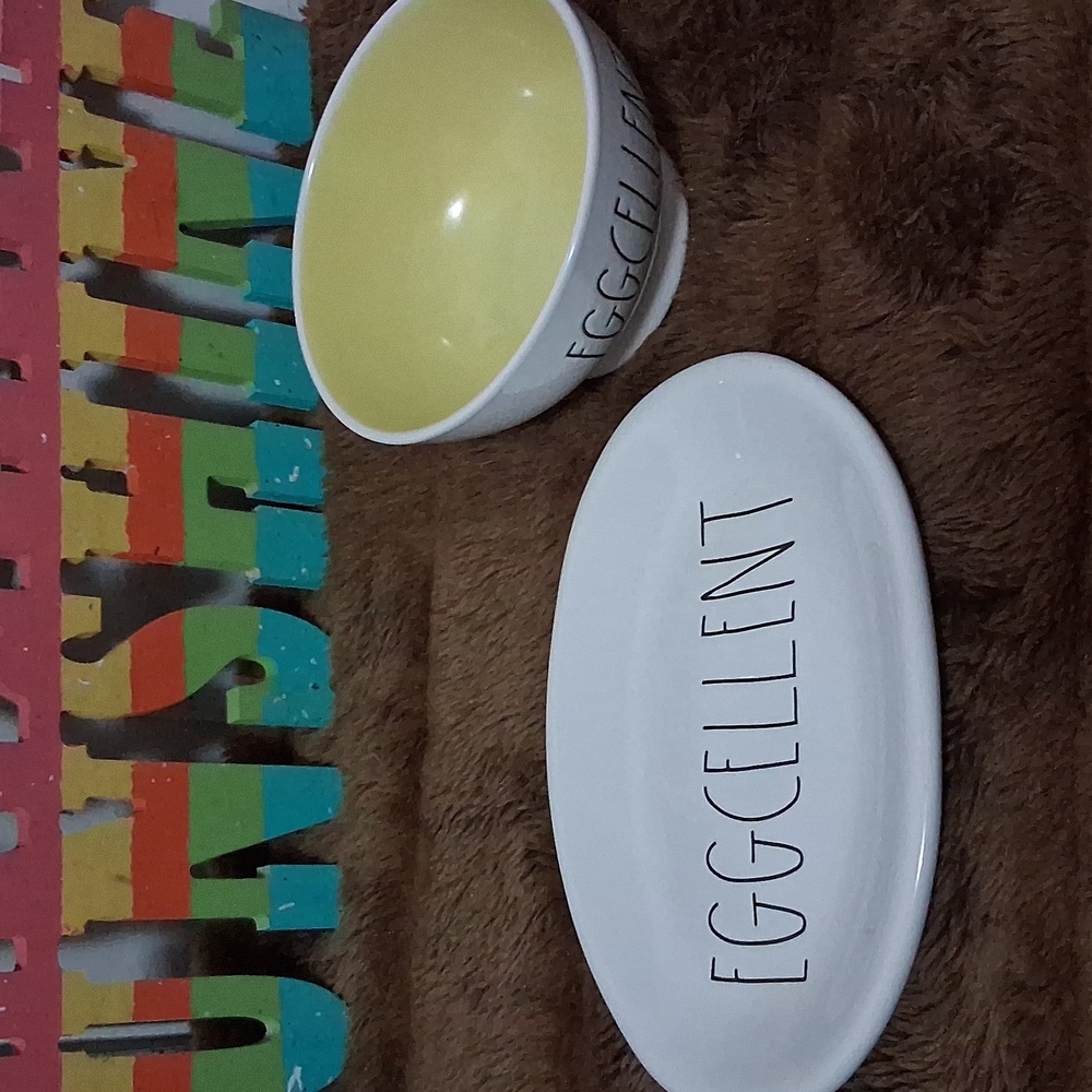 Rae Dunn Eggcellent Small Plate With Bowl Set
